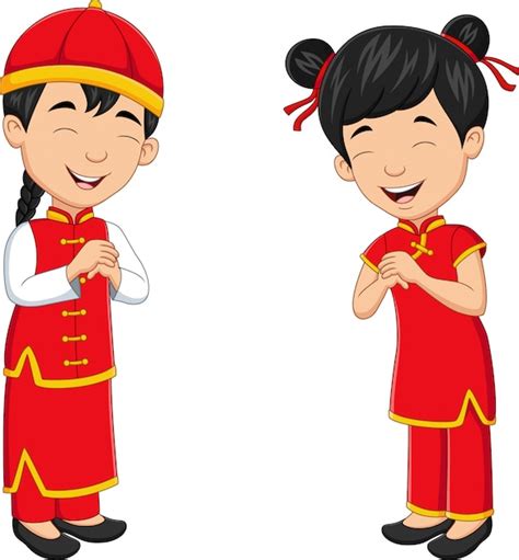 Premium Vector Cartoon Chinese Kids Wearing Traditional Chinese Costume