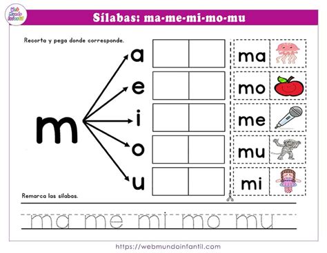 Actividades con las sílabas ma me mi mo mu para preescolar