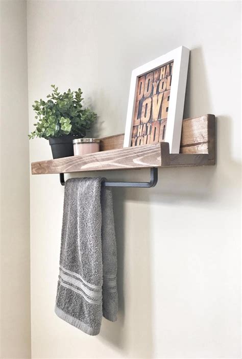 24 Inch Rustic Wood Towel Rack Shelf Ledge Shelves Wooden Etsy