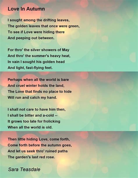 Love In Autumn Poem By Sara Teasdale Poem Hunter