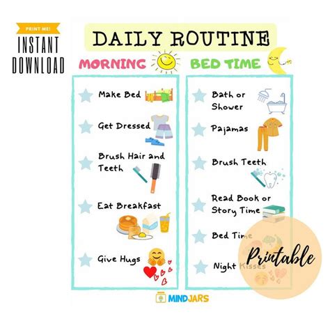 Printable Morning And Bedtime Daily Routine For Kids From Mindjars