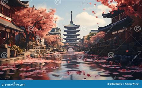 Sakura Bliss at Senso-ji Temple: Tokyo S Tranquil Escape Stock