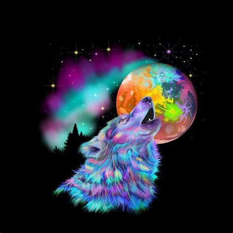 Wolf Print Colorful Rainbow Psychedelic Wall Art Wolf Art Print