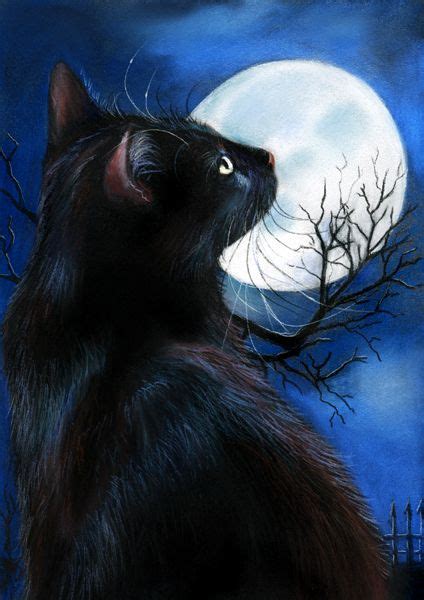 Black Cat Moonstruck Original Pastel By Angela Carmen Griehl Groß
