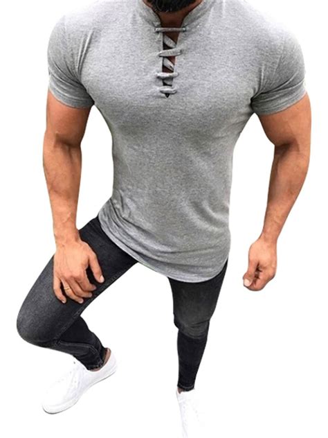 Eyicmarn Men S Casual T Shirt Tops Short Sleeve V Neck Slim Fit