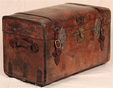 Beautiful Distressed And Worn Leather Antique Steamer Trunk