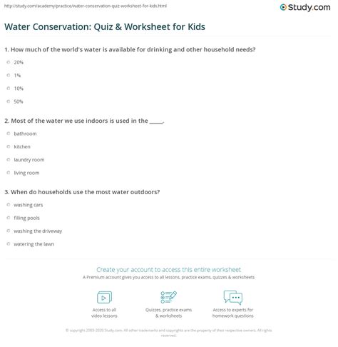 Water Conservation Quiz And Worksheet For Kids