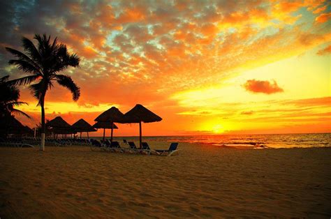 Sunset Scene At Tropical Beach Wall Mural Wallpaper Canvas Art Rocks