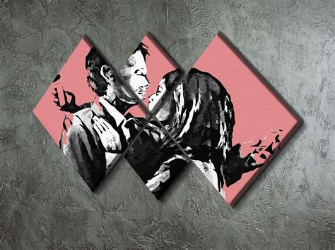 Banksy Mobile Lovers Red 4 Square Multi Panel Canvas Canvas Art Rocks