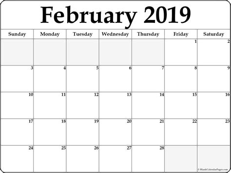 Printable February 2019 Calendar Word Template