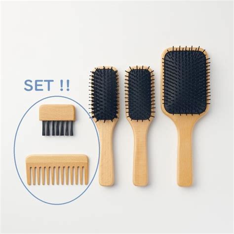 New Muji Beard And Hair Comb And Hair Brush Cleaner Set Natural Wood