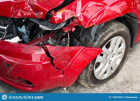 Red Car Crash Background Front Of Red Car Get Damaged By Accident On