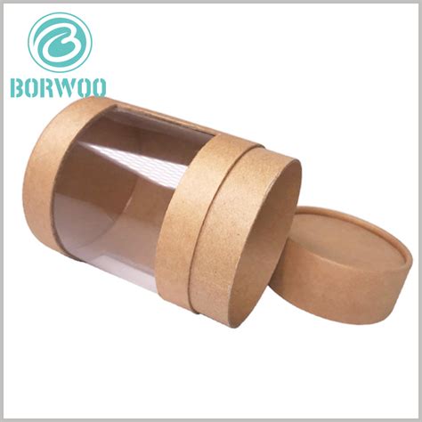 Brown Kraft Paper Tube Packaging Boxes With Windows Tube Boxes