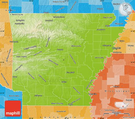 Physical Map Of Arkansas Political Shades Outside