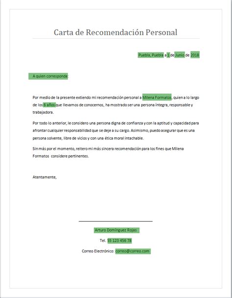 Formato Carta De Recomendacion Personal Simple Word Financial Report