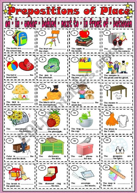 english worksheets prepositions  place