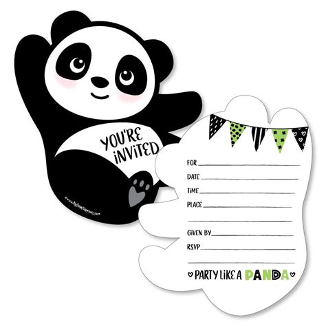 Party Like A Panda Bear Shaped Fill In Invitations Baby Shower Or