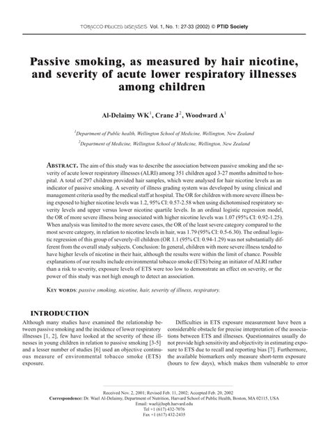 pdf passive smoking as measured by hair nicotine and severity of acute lower respiratory