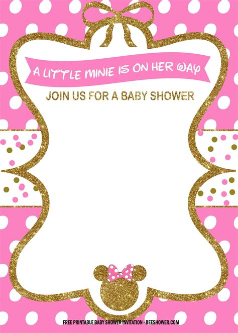 Free Pink And Gold Minnie Baby Shower Invitation Templates Bagvania