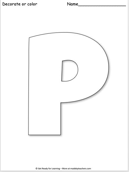 Free Giant Letter P Worksheet Color It Made By Teachers
