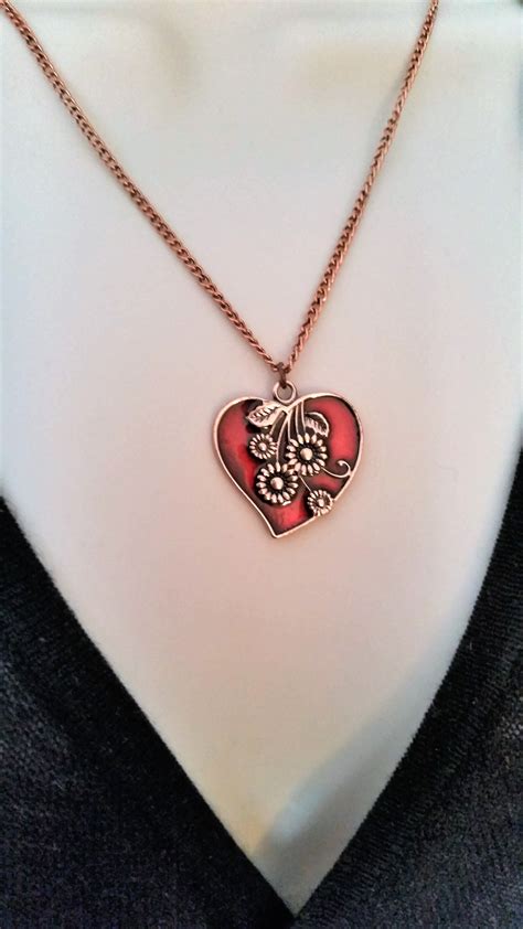 Red Enamel And Copper Heart Pendant Necklace Pendant Necklace