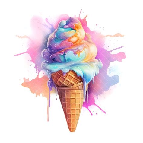 Rainbow Ice Cream Clipart Stunning Jpgs Instant Digital Etsy Ice Cream Clipart Rainbow