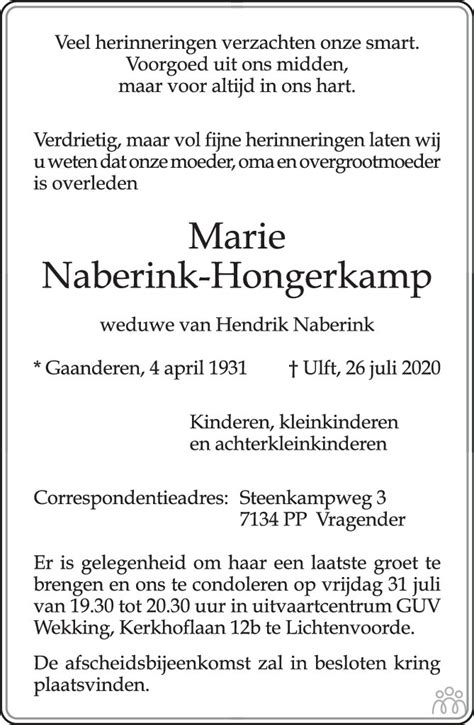 Marie Naberink Hongerkamp Overlijdensbericht En Condoleances My Xxx