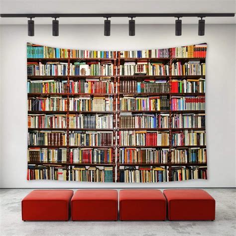 Cadecor Library Tapestry Wall Hanging Library Neat Bookshelf With Books