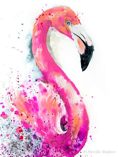 Pink Flamingo Watercolor Painting Print By Slaveika Aladjova Etsy