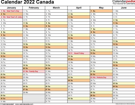 Printable Monthly Calendar 2022 Canada