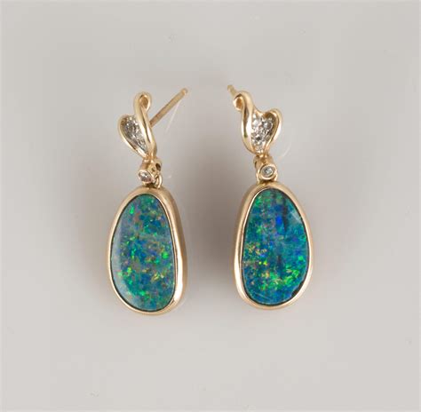 Pair Of K Gold Opal And Diamond Drop Earrings Cottone Auctions