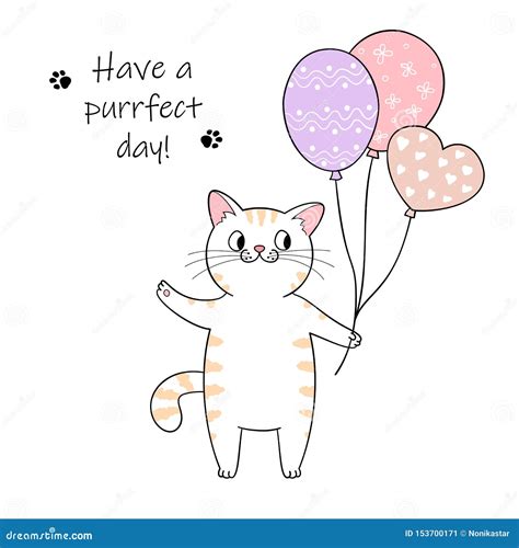 Cartoon Cat Holding Balloons Vector Illustration