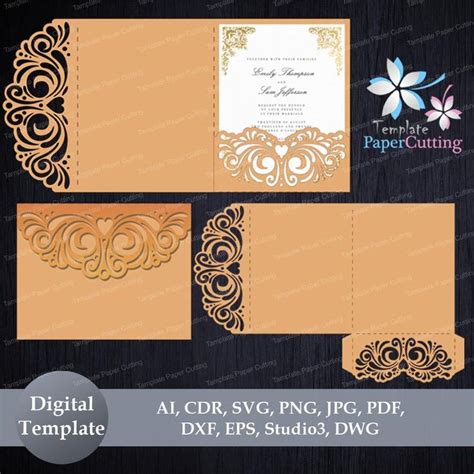 Tri Fold Wedding Invitation Pocket Envelope Svg Template Etsy Tri