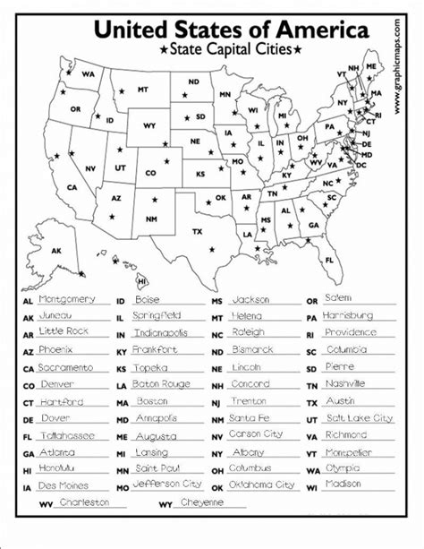 States And Capitals Printable Map
