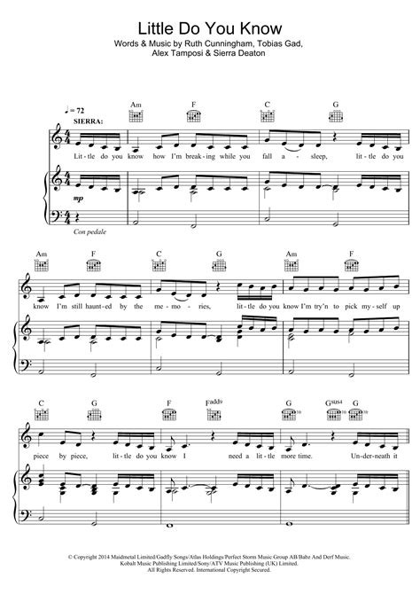 Little Do You Know Sheet Music Alex And Sierra Piano Vocal And Guitar