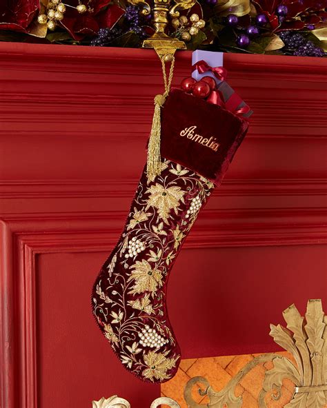sudha pennathur burgundy velvet christmas stocking