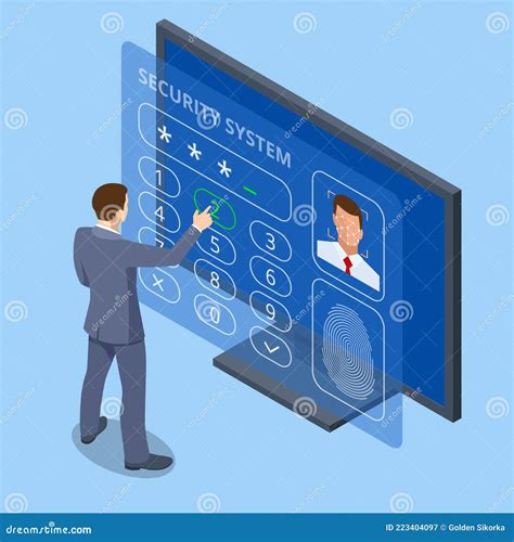 Isometric Facial Recognition System Concept Finger Print Scan For