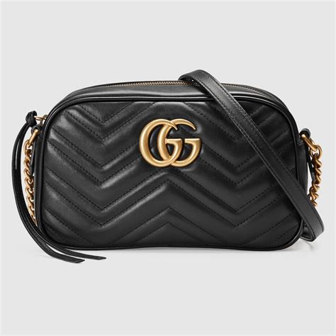 Black Leather Gg Marmont Small Matelassé Shoulder Bag Gucci Gr