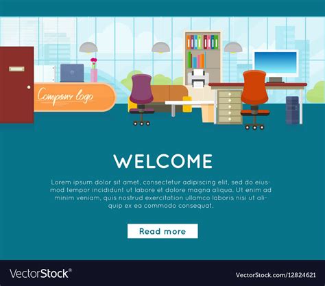 Welcome To Office Web Banner In Flat Design Vector Image
