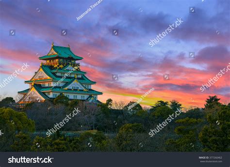 Beautiful Sunset Image Osaka Castle Osaka Stock Photo