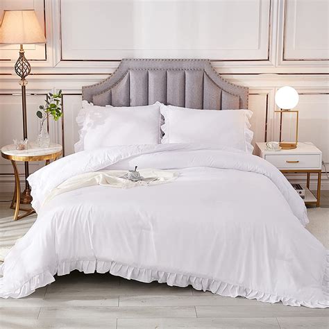 White Ruffle Comforter Queen90x90inch 3 Pieces1 Ruffled Comforter