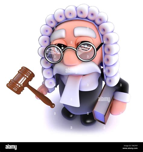 3d Render Of A Funny Cartoon Judge Holding A Gavel And Law Book Stock