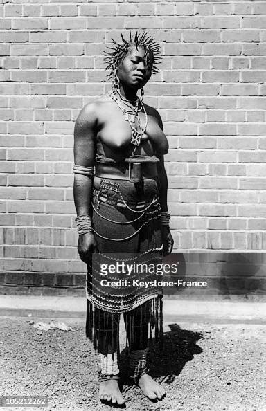 South African Zulu Woman Around 1947 With Braids And A Pearl Covered