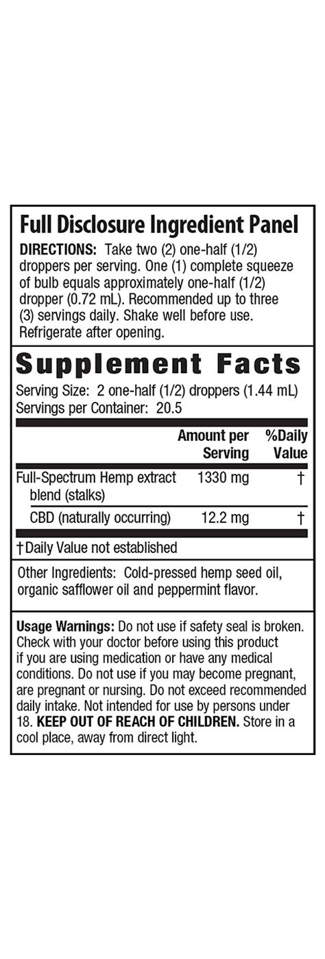 Cbd Oil 250 Mg Peppermint From Full Spectrum Hemp Irwin Naturals