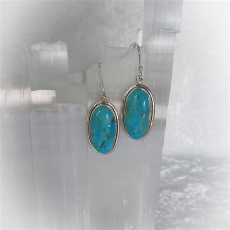 Blue Kingman Turquoise Dangle Earrings Sterling Silver Etsy