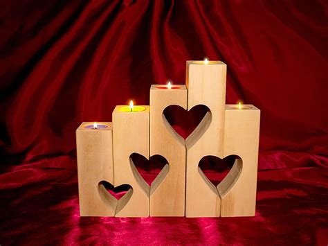 Heart Shaped Wooden Candlestick Heart Candle Holder Set Tea Etsy