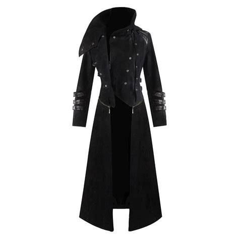 Mens Halloween Medieval Hooded Trench Coat Long Jacket Black Gothic S