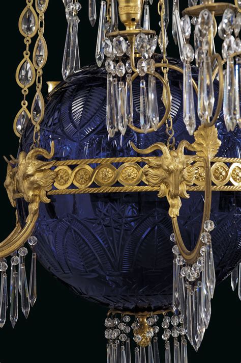 A Russian Ormolu And Cobalt Blue Cut Glass Eighteen Light Chandelier