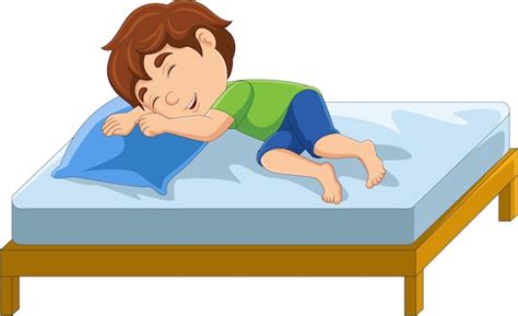 Niño De Dibujos Animados Durmiendo En La Cama Vector Premium