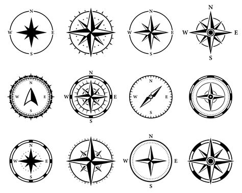 Compass Navigation Silhouette Icon Set North South West East